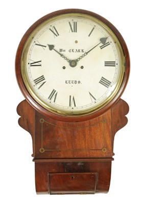 Lot 782 - WILLIAM CLARK, LEEDS. A 19TH CENTURY BRASS INLAID MAHOGANY DOUBLE FUSEE DIAL CLOCK