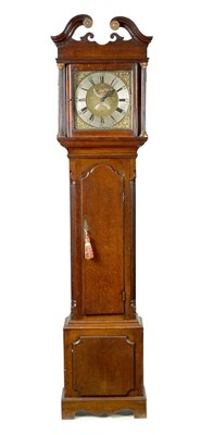 Lot 1140 - J. LAWSON, KEIGHLEY. A GEORGE III OAK LONGCASE CLOCK