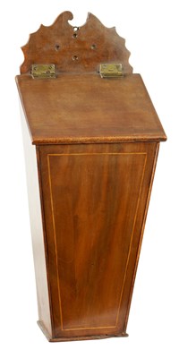 Lot 893 - A GEORGE III BOXWOOD INLAID MAHOGANY CANDLE BOX