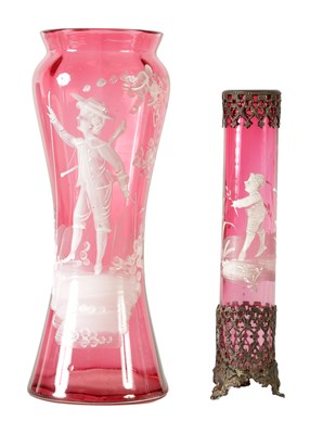 Lot 25 - TWO 19TH CENTURY CRANBERRY GLASS OVERLAY VASES