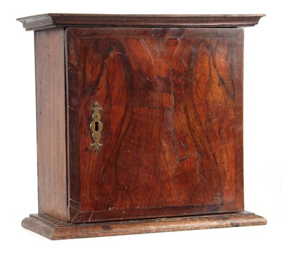 Lot 1358 - AN 18TH CENTURY OAK AND CROSSBANDED FIGURED WALNUT SPICE CABINET