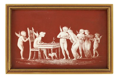 Lot 53 - A 19TH CENTURY TERRACOTTA GROUND PORCELAIN PLAQUE BY CARLO ORSI