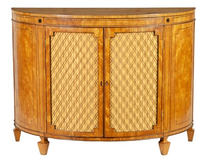 Lot 1332 - A GEORGE III EBONY INLAID AND FIGURED SATINWOOD DEMI LUME SIDE CABINET