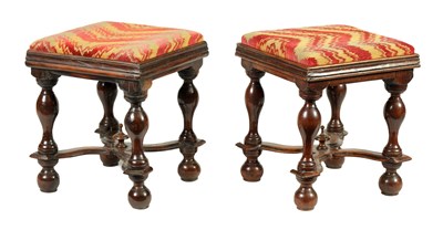 Lot 1315 - A RARE PAIR OF CHARLES II YEW-WOOD STOOLS