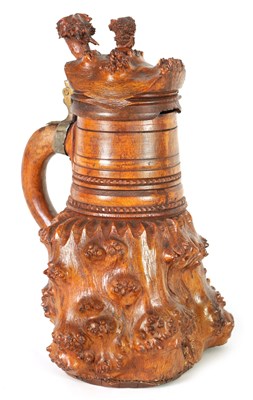 Lot 759 - AN 19TH CENTURY BURR BIRCH TURNED TANKARD