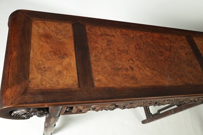 Lot 187 - A PAIR OF 19TH-CENTURY CHINESE HARDWOOD TABLES WITH BURR WOOD PANELS