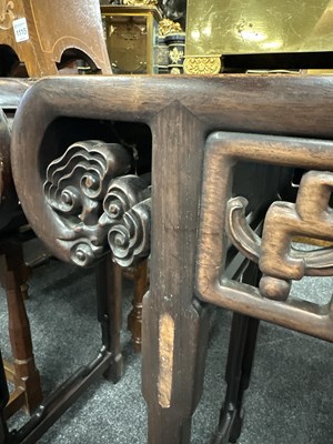 Lot 187 - A PAIR OF 19TH-CENTURY CHINESE HARDWOOD TABLES WITH BURR WOOD PANELS