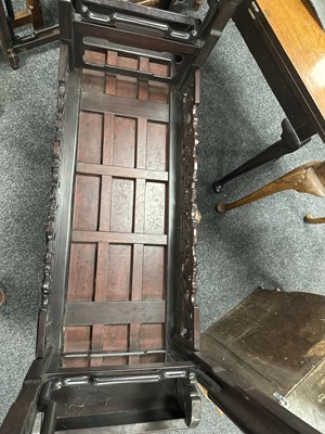 Lot 187 - A PAIR OF 19TH-CENTURY CHINESE HARDWOOD TABLES WITH BURR WOOD PANELS