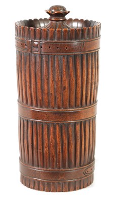 Lot 777 - A 19TH CENTURY TREEN WARE LIDDED CANISTER