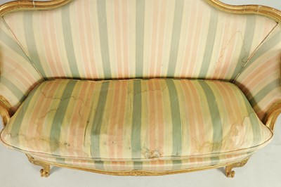 Lot 1399 - A PAIR OF GEORGE III ENGLISH CARVED GILTWOOD HEPPLEWHITE STYLE UPHOLSTERED SETTEES