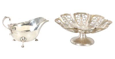 Lot 249 - A GEORGE V PETAL SHAPED FILIGREE SILVER PEDESTAL SWEET MEAT TAZZA