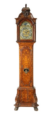 Lot 1097 - JACOBUS VIET, ROTTERDAM.  AN IMPOSING 18TH CENTURY DUTCH MARQUETRY THREE TRAIN LONGCASE CLOCK