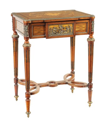 Lot 1453 - A 19TH CENTURY FRENCH ORMOLU AND MARQUETRY INLAID WALNUT DRESSING TABLE
