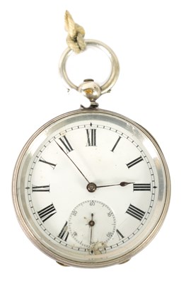 Lot 454 - A VICTORIAN SILVER OPEN-FACED POCKET FOB WATCH AND CHAIN