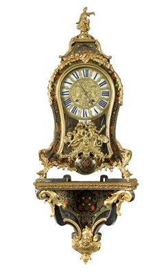 Lot 1093 - JEAN JOLLY, A PARIS. AN 18TH CENTURY FRENCH BOULLE TORTOISESHELL BRACKET CLOCK ON BRACKET