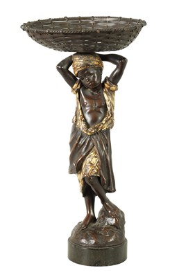 Lot 845 - AN EARLY 20TH-CENTURY BRONZED METAL AND COLD-PAINTED BLACKAMOOR TAZZA