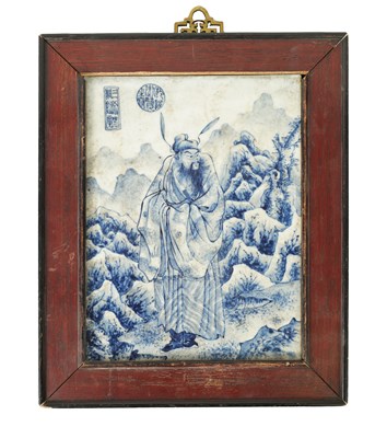 Lot 376 - A JAPANESE MEIJI PERIOD BLUE AND WHITE PORCELAIN PLAQUE