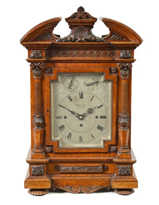 Lot 1185 - J.W.BENSON, LONDON. A GOOD LATE 19TH CENTURY WALNUT THREE-TRAIN BRACKET CLOCK OF LARGE SIZE