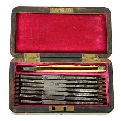 Lot 817 - A 19TH CENTURY GENTLEMAN'S CASED SET OF SILVER STEEL CUT-THROAT RAZOR KIT