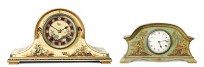 Lot 822 - TWO EARLY 19TH CENTURY CHINOISERIE DECORATED MANTEL CLOCKS