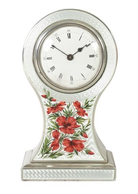 Lot 1092 - AN EDWARDIAN SILVER AND ENAMEL MANTEL CLOCK