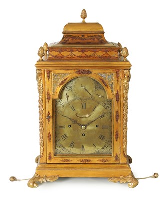 Lot 721 - ABEL PANCHAUD, OXFORD STREET, (LONDON). A FINE GEORGE III GILT WOOD AND ORMOLU MOUNTED MUSICAL TRIPLE FUSEE VERGE BRACKET CLOCK
