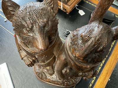 Lot 757 - A LARGE AND RARE 19TH CENTURY BLACK FOREST CARVED LINDEN WOOD TOBACCO JAR FORMED AS A FOX AND HARE