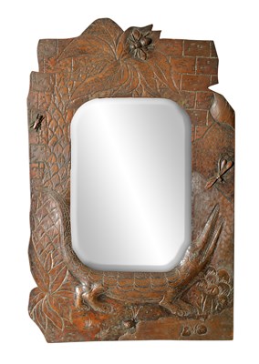 Lot 971 - A LATE 19TH CENTURY ART NOUVEAU COPPER HANGING MIRROR