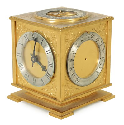 Lot 1029 - A 20TH CENTURY GILT BRASS REVOLVING DESK CLOCK COMPENDIUM