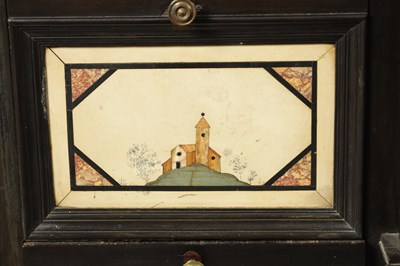 Lot 1432 - A GOOD 18TH CENTURY ITALIAN PIETRA DURA INLAID EBONISED TABLE CABINET