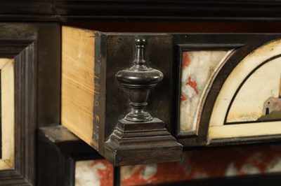 Lot 1432 - A GOOD 18TH CENTURY ITALIAN PIETRA DURA INLAID EBONISED TABLE CABINET