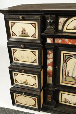 Lot 1432 - A GOOD 18TH CENTURY ITALIAN PIETRA DURA INLAID EBONISED TABLE CABINET