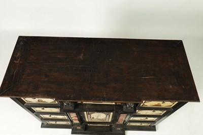 Lot 1432 - A GOOD 18TH CENTURY ITALIAN PIETRA DURA INLAID EBONISED TABLE CABINET