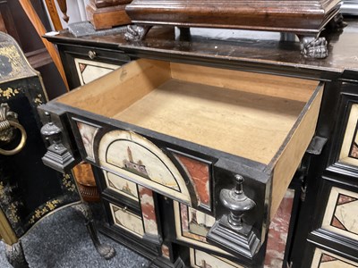 Lot 1432 - A GOOD 18TH CENTURY ITALIAN PIETRA DURA INLAID EBONISED TABLE CABINET