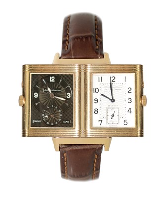 Lot 479 - A GENTLEMAN’S 18CT ROSE GOLD JAEGER-LECOULTRE REVERSO NIGHT & DAY WRISTWATCH