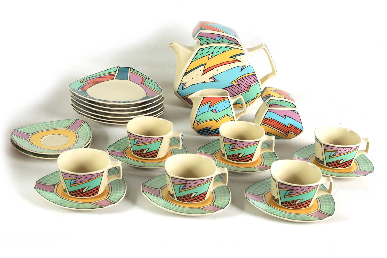 Lot 71 - A ROSENTHAL, GERMANY ART DECO STYLE  24 PIECE ‘JAZZ’ PATTERN TEA SERVICE