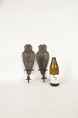 Lot 442 - A PAIR OF ARTS AND CRAFTS COPPER WALL LIGHTS FORMED AS OWLS