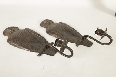Lot 442 - A PAIR OF ARTS AND CRAFTS COPPER WALL LIGHTS FORMED AS OWLS