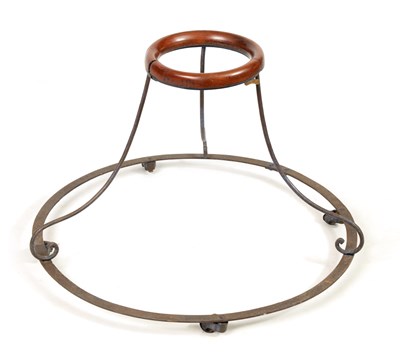 Lot 628 - A 19TH CENTURY IRONWORK AND MAHOGANY BABY WALKER