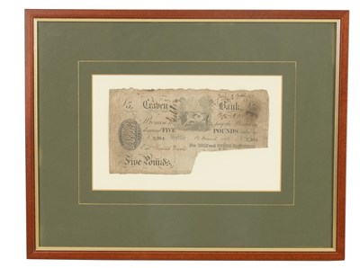 Lot 539 - A FRAMED CRAVEN FIVE POUND BANK NOTE