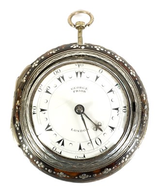 Lot 223 - GEORGE PRIOR, LONDON. A LARGE GEORGE III TRIPLE CASED SILVER AND TORTOISESHELL POCKET WATCH