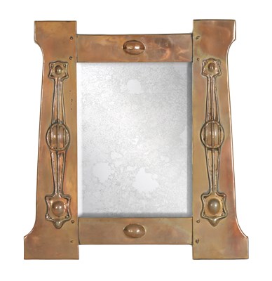 Lot 574 - AN ARTS AND CRAFTS COPPER LIBERTY STYLE HANGING MIRROR