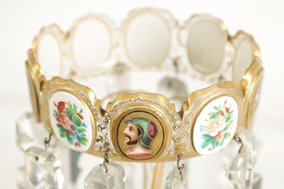 Lot 2 - A GOOD PAIR OF 19TH-CENTURY BOHEMIAN WHITE OVERLAY AND GILT-DECORATED CLEAR GLASS LUSTERS