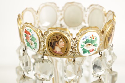 Lot 2 - A GOOD PAIR OF 19TH-CENTURY BOHEMIAN WHITE OVERLAY AND GILT-DECORATED CLEAR GLASS LUSTERS