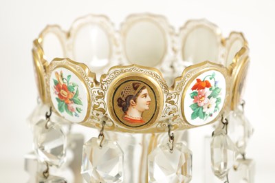 Lot 2 - A GOOD PAIR OF 19TH-CENTURY BOHEMIAN WHITE OVERLAY AND GILT-DECORATED CLEAR GLASS LUSTERS