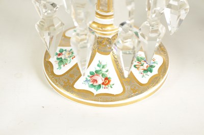 Lot 2 - A GOOD PAIR OF 19TH-CENTURY BOHEMIAN WHITE OVERLAY AND GILT-DECORATED CLEAR GLASS LUSTERS