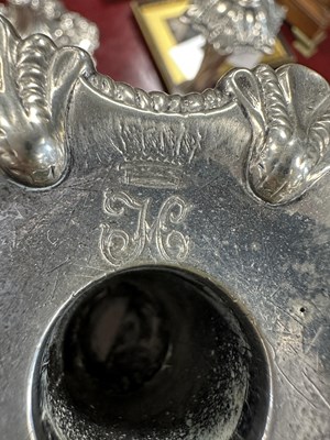 Lot 247 - A FINE SET OF FOUR GEORGE III LARGE CAST SILVER TABLE CANDLE STICKS IN THE ROCOCO MANNER