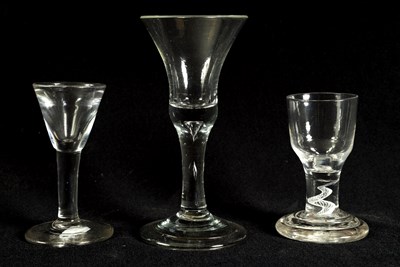 Lot 17 - A COLLECTION OF THREE 18TH CENTURY WINE AND SHOT GLASSES
