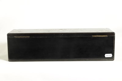 Lot 907 - A GOOD EARLY VICTORIAN EBONISED, BRASS AND MOTHER-OF-PEARL INLAID SLOPE FRONT WRITING BOX