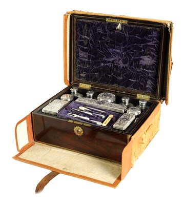 Lot 903 - A FINE GEORGE IV BRASS BOUND ROSEWOOD SILVER FITTED VANITY BOX